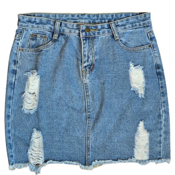 Women's Blue Denium Distressed Skirt Sz. US Medium-China XL - Picture 1 of 4